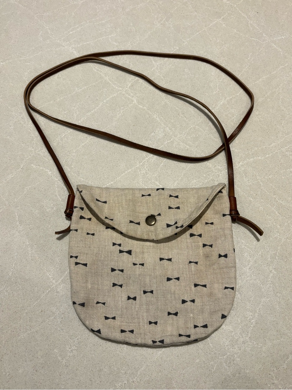 bookhou Bow Print Linen Pocket Bag Crossbody Minimalist Pouch Leather Straps 🇨🇦